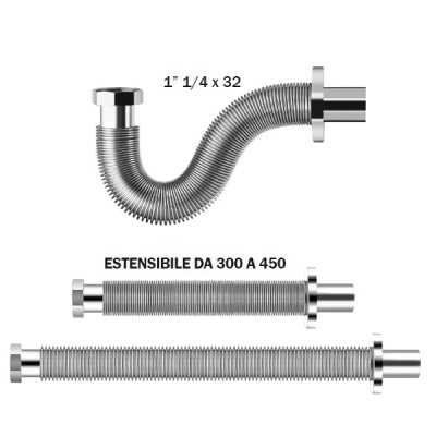 Tubo di scarico flessibile in acciaio inox estensibile 11/4 in acciaio inox AISI 304